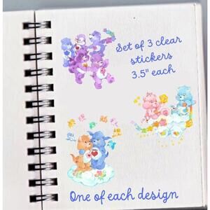 Care Bears Sticker SET OF 3, Clear Decals 3.5”  Bear Cousins Hugs & Tugs